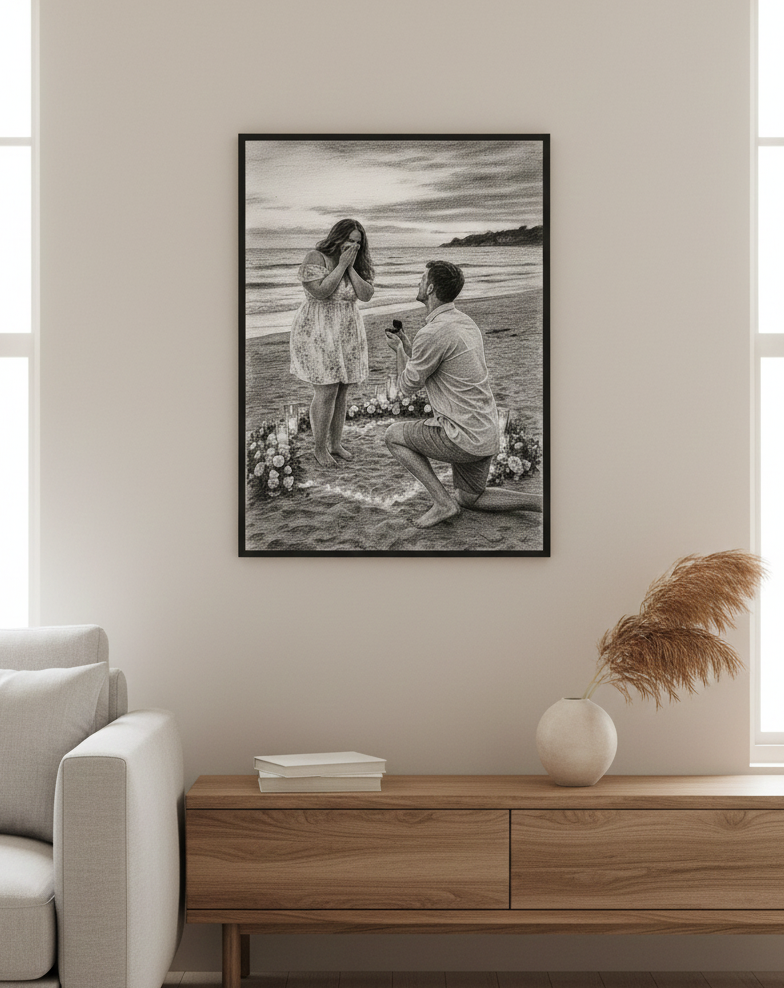 Framed charcoal print mockup